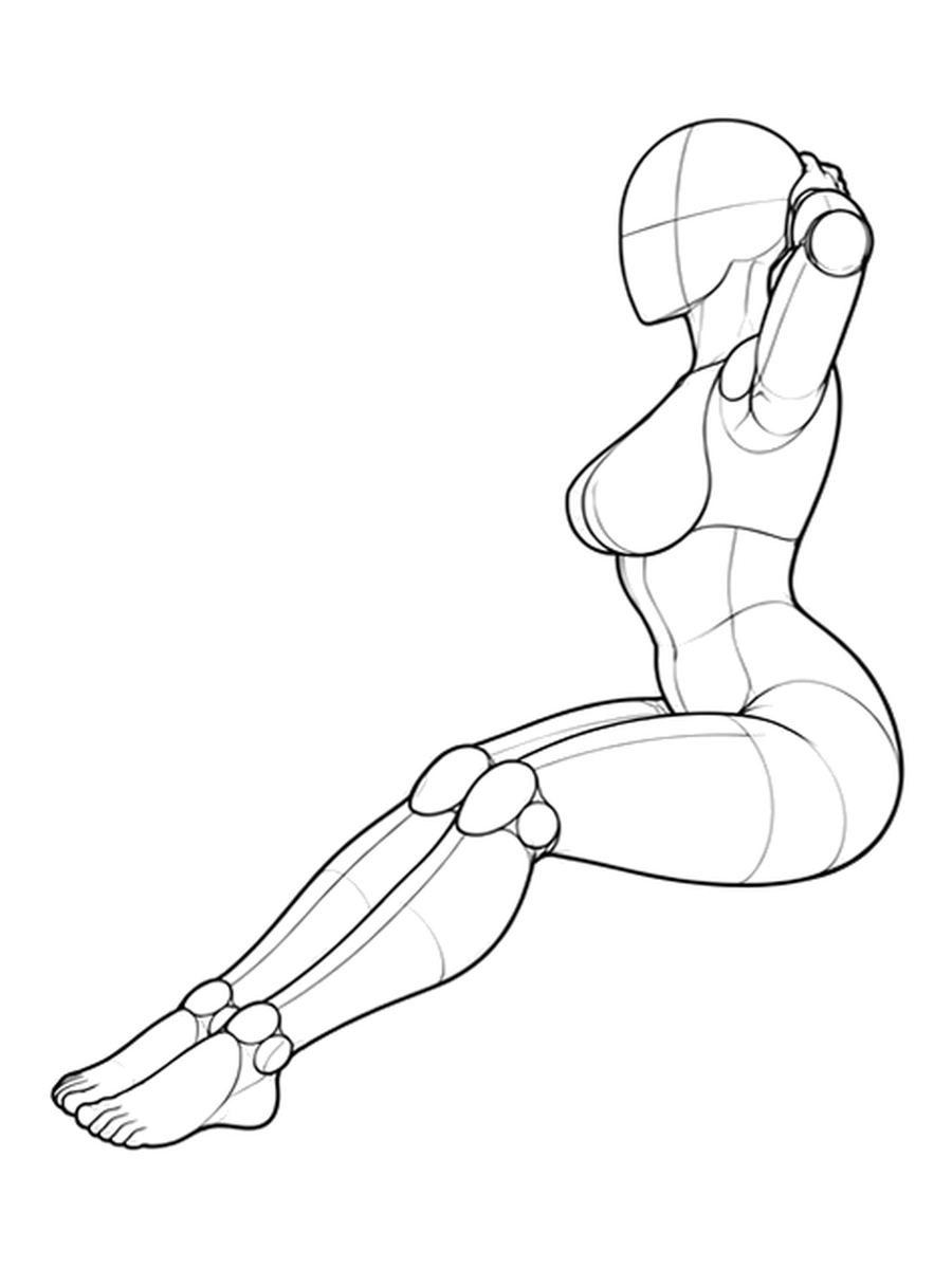 양손 머리 뒤·가슴 젖히기 — 측면