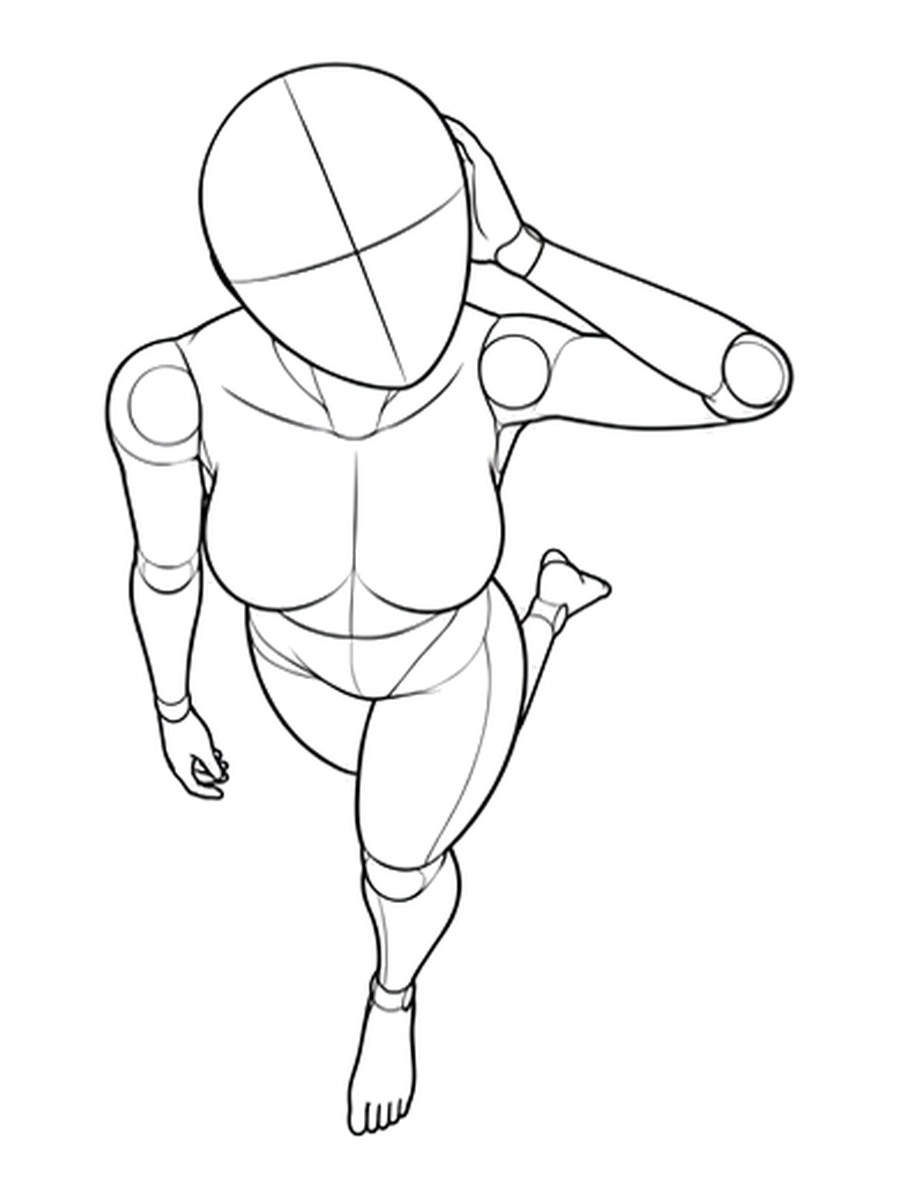 立ち・片足を後ろに上げる — 上から