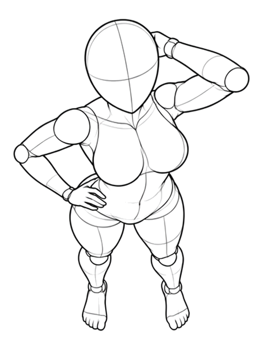 Standing, hair flowing — High angle