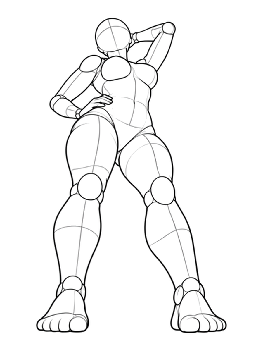Standing, hair flowing — Low angle