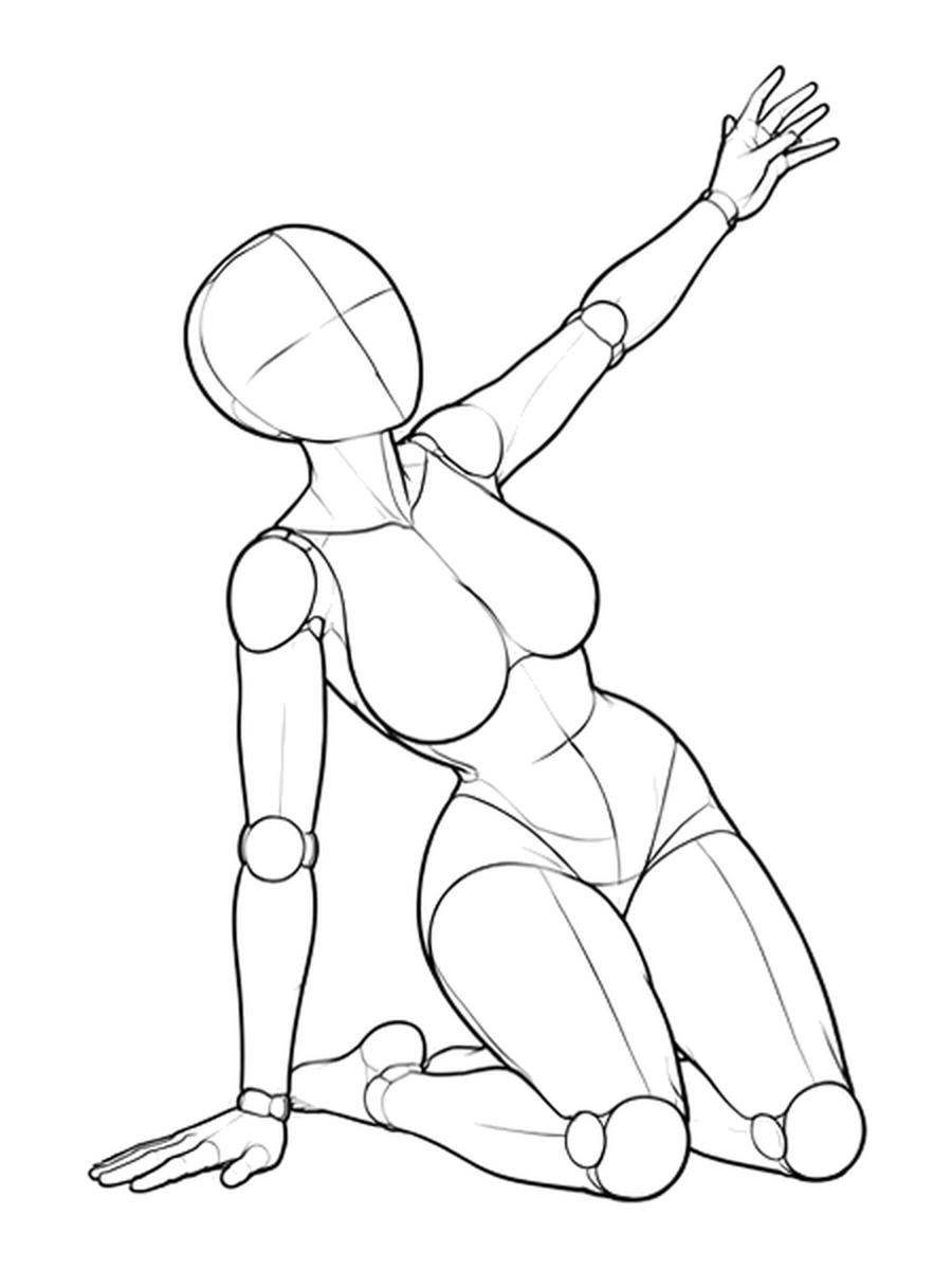 Kneeling, leaning sideways, hand on the floor — Three-quarter