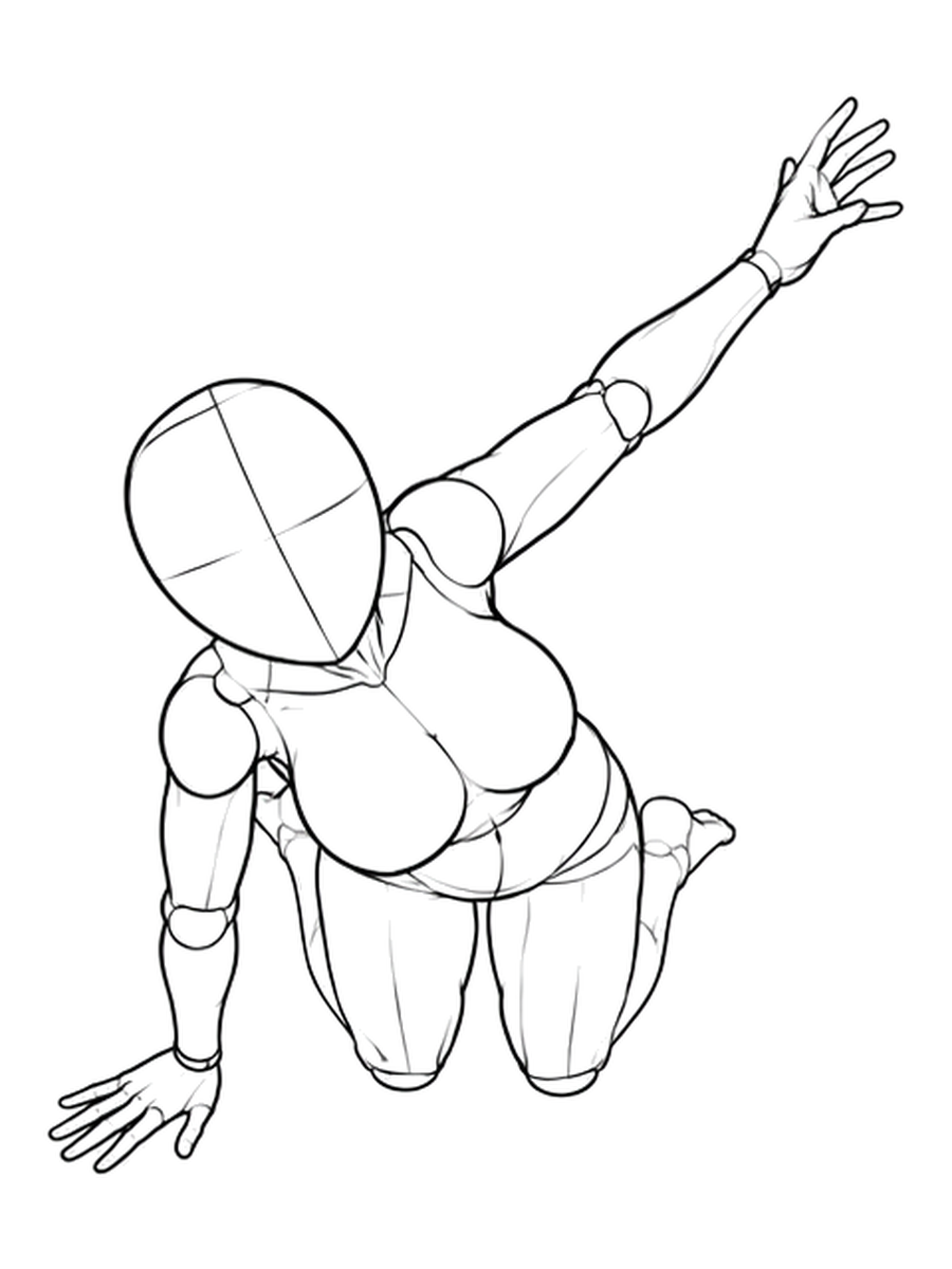 Kneeling, leaning sideways, hand on the floor — High angle