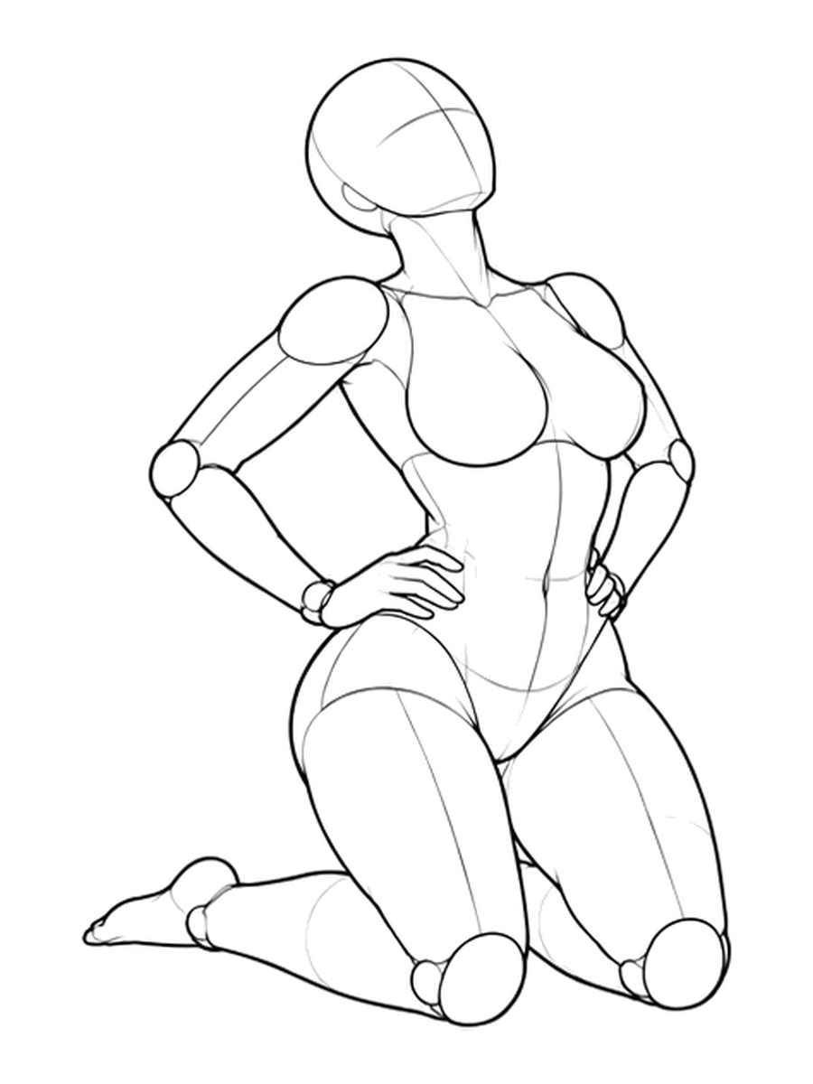 Kneeling, hands on hips, arching back — Three-quarter