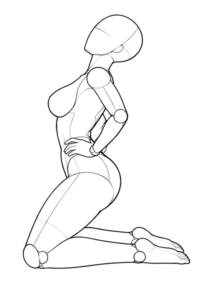 Kneeling, hands on hips, arching back — Side