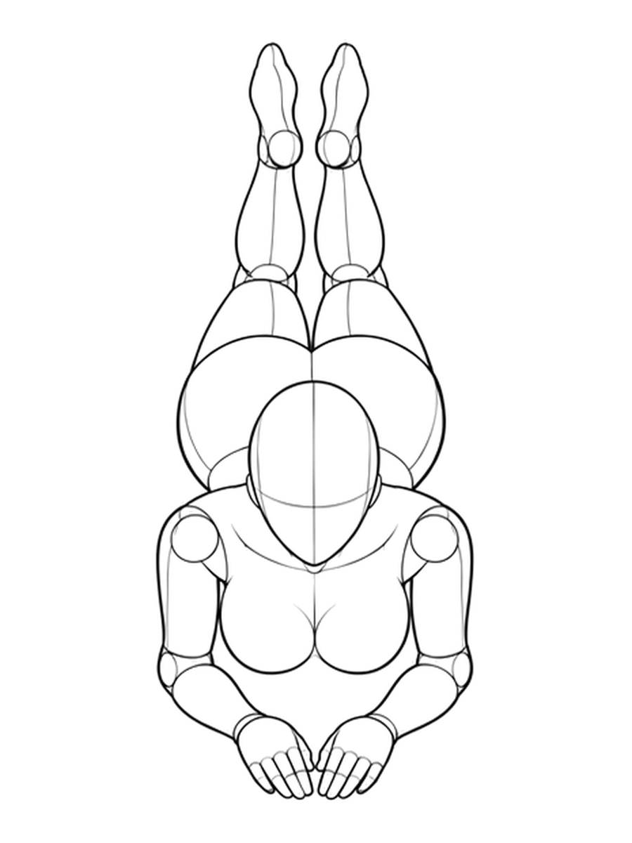 Lying on the stomach, feet up — High angle