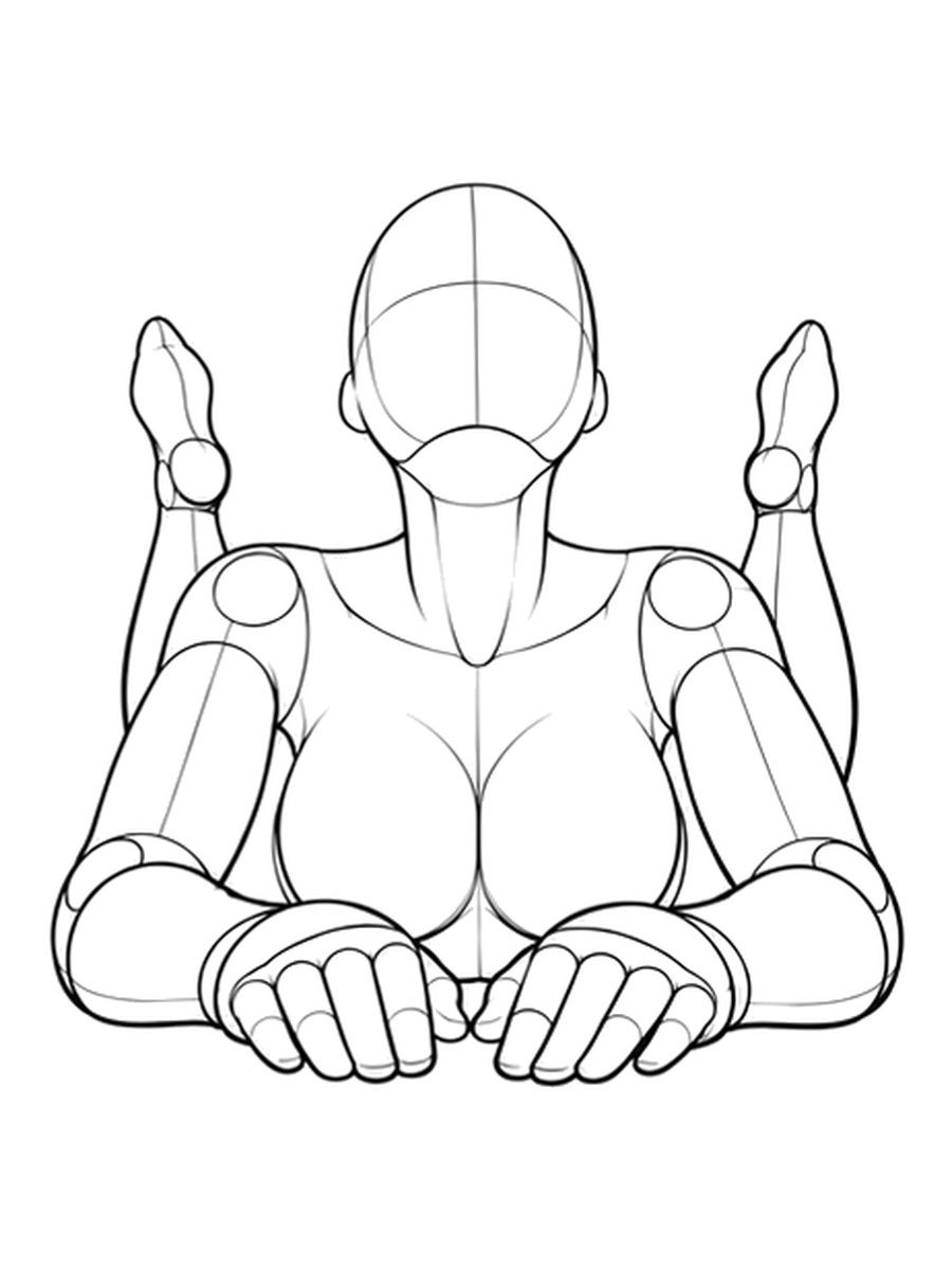 Lying on the stomach, feet up — Low angle