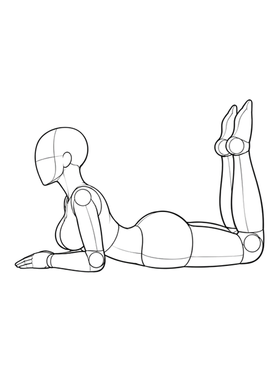 Lying on the stomach, feet up — Side