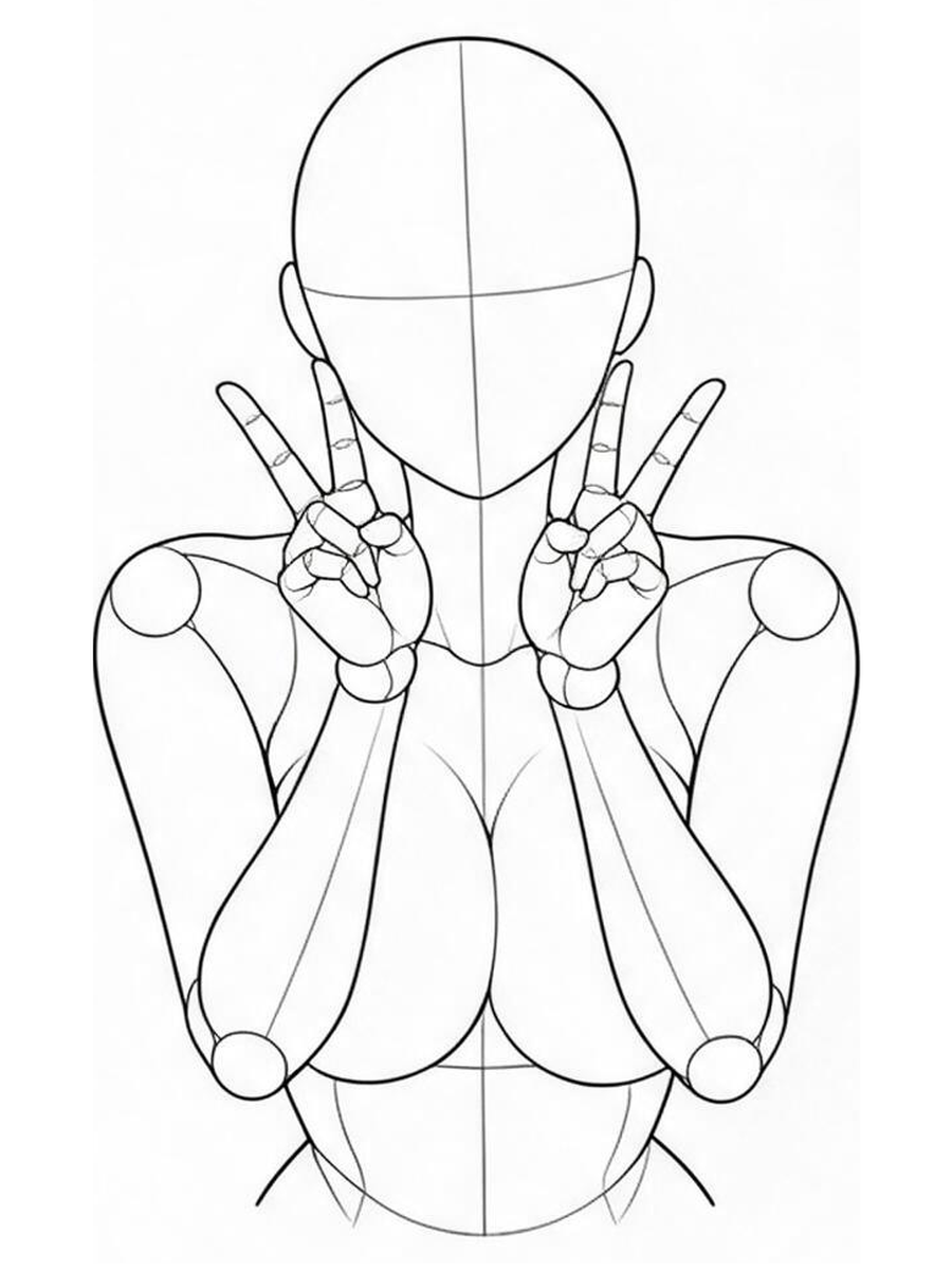 턱 아래 더블 브이 — 정면
