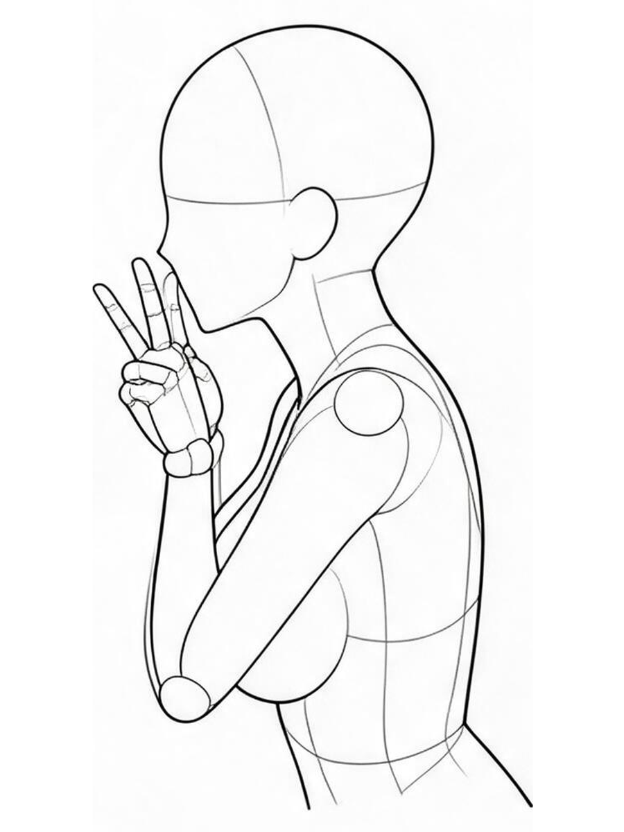 턱 아래 더블 브이 — 측면