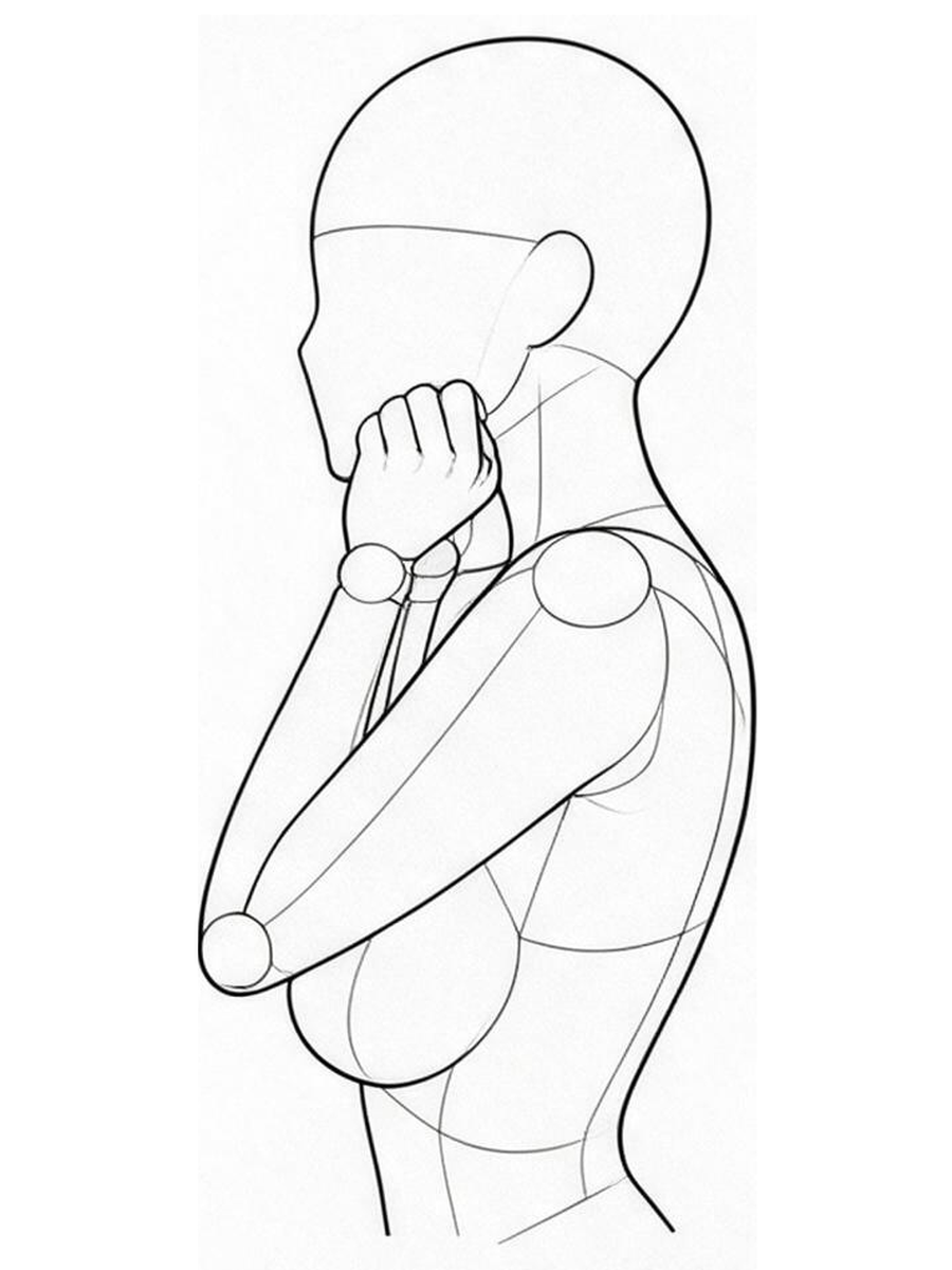 주먹 볼에 대기 (내숭 포즈) — 측면