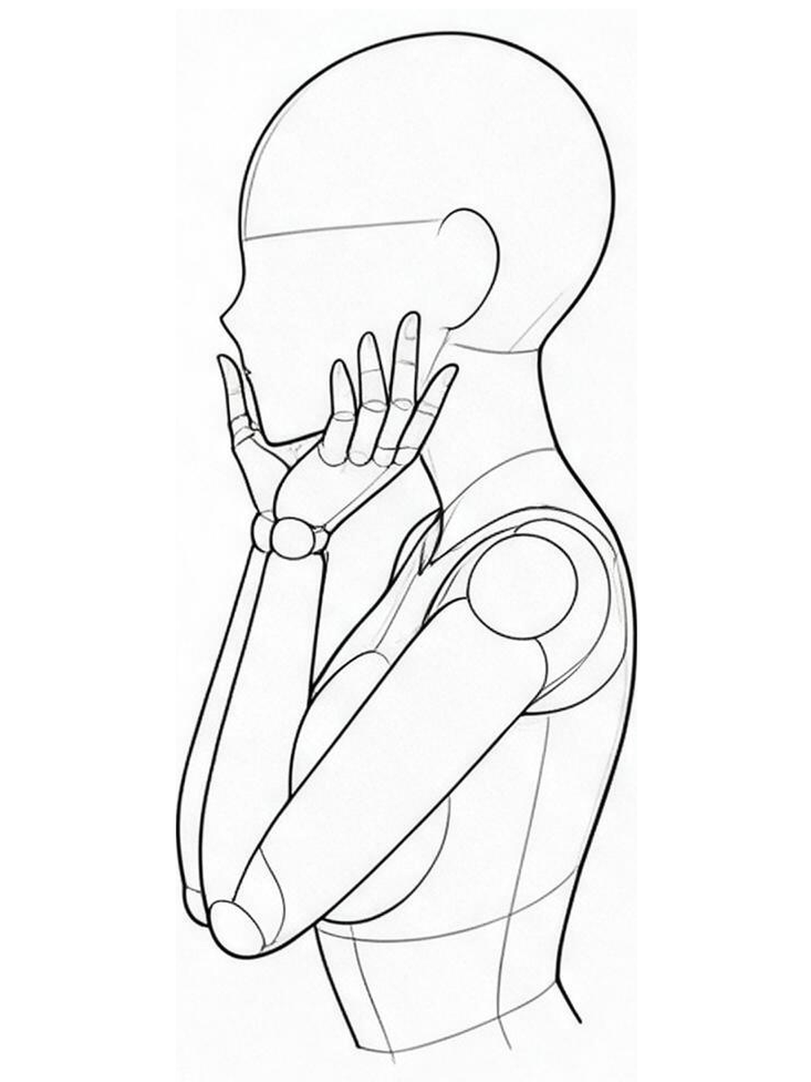 양 손바닥에 턱 얹기 (꽃받침) — 측면