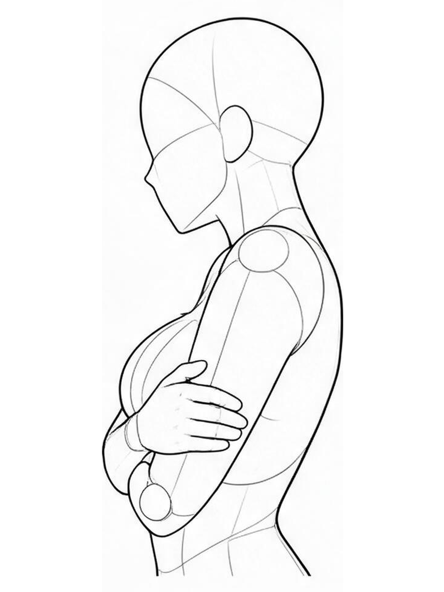 스스로를 안는 수줍은 포즈 — 측면