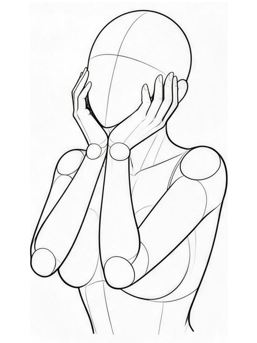 양손으로 볼 감싸기 — 사선