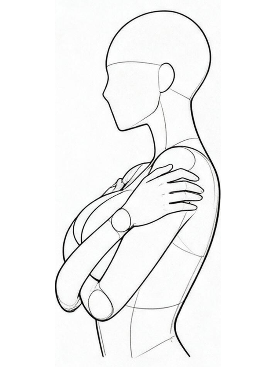 両腕で胸を抱え込む — 横