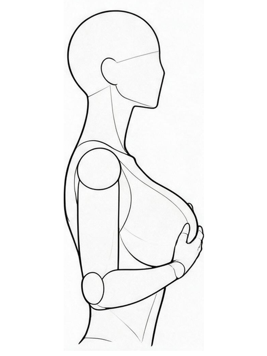 양손 가슴 위쪽에 얹어 모으기 — 측면