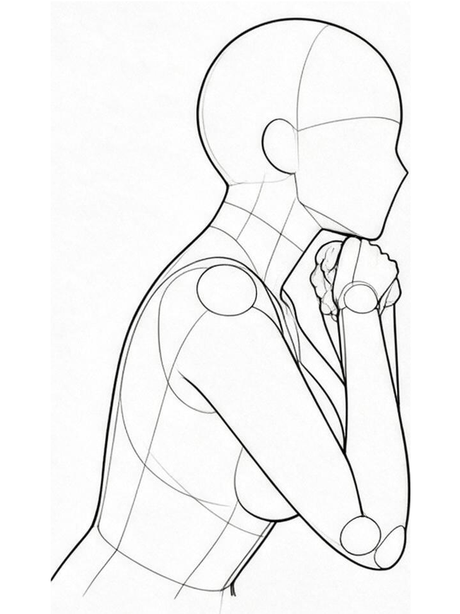 손등에 턱 얹고 앞으로 숙이기 — 측면