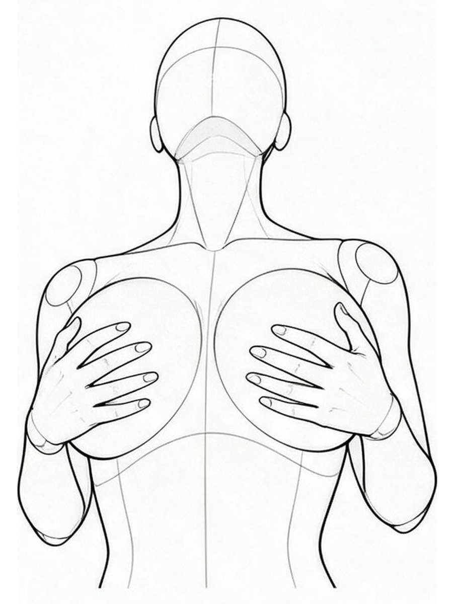 양손으로 가슴 감싸기 — 아래에서