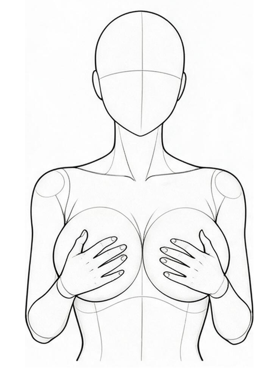 양손으로 가슴 주무르기 — 정면