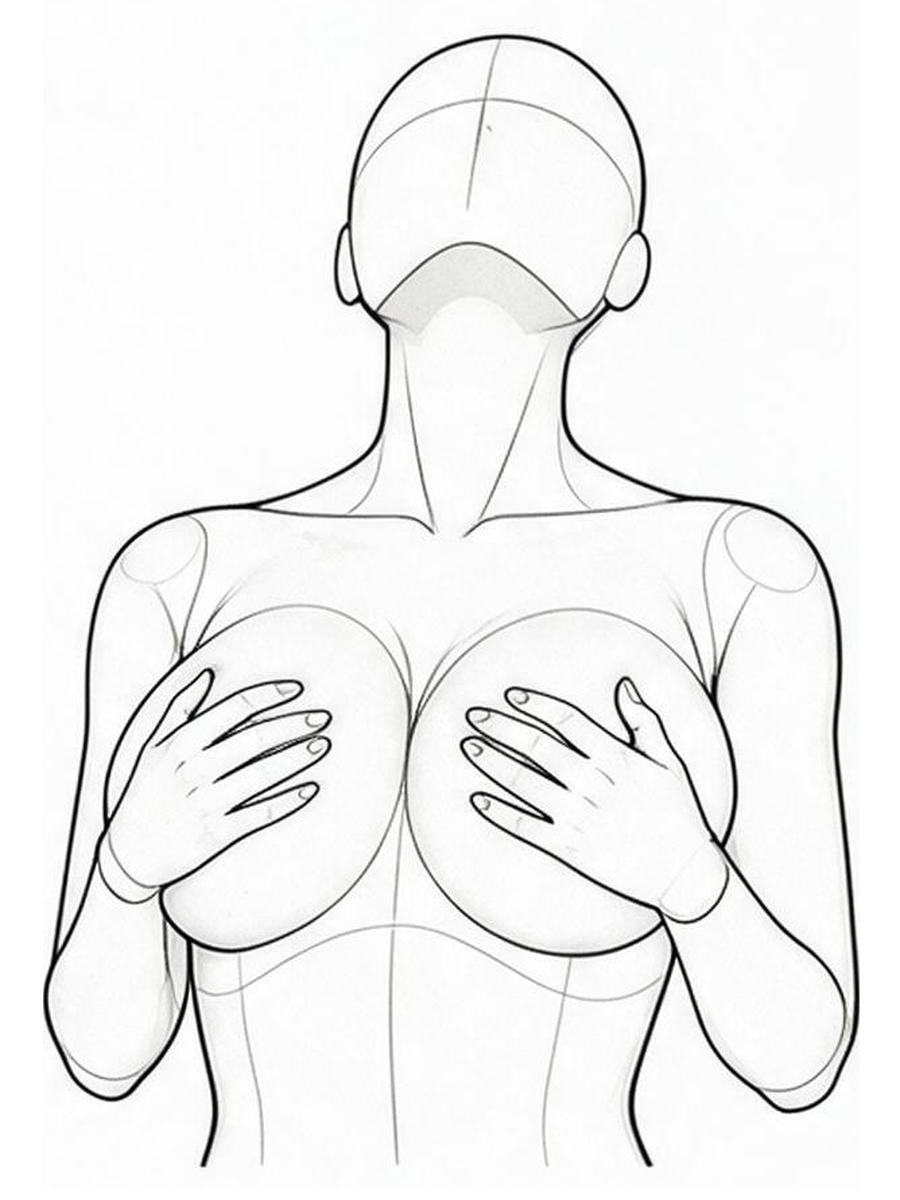 양손으로 가슴 주무르기 — 아래에서