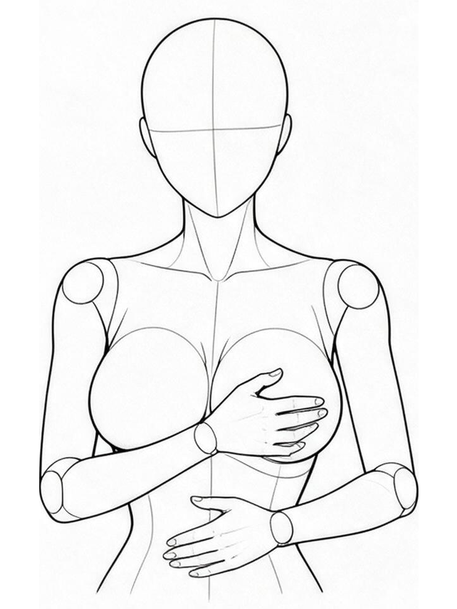 한 손 가슴·한 손 배 따라 긋기 — 정면