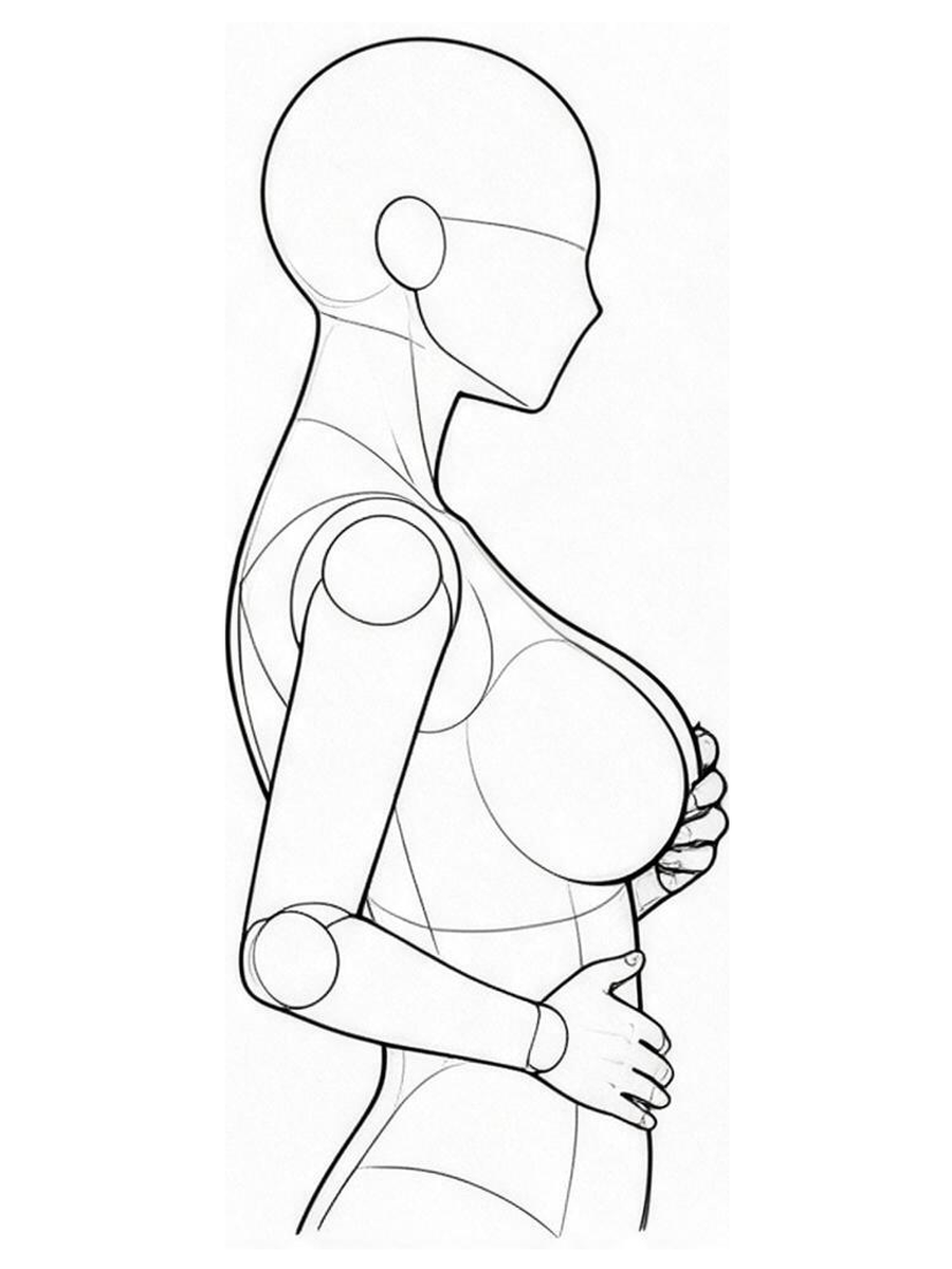 한 손 가슴·한 손 배 따라 긋기 — 측면