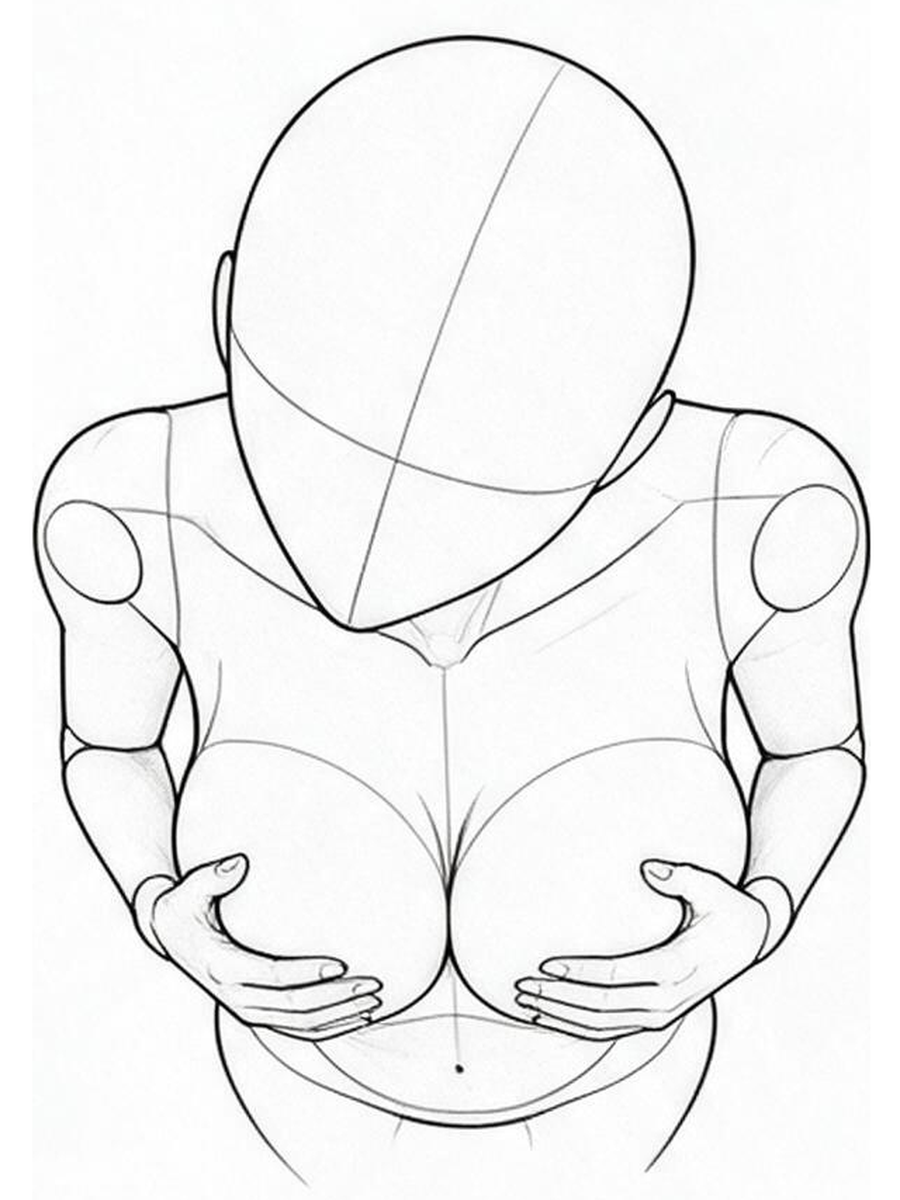 High-angle shot, hands on the chest, upturned gaze — High angle
