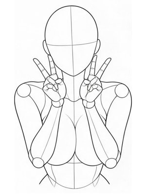 あごの下でダブルピース