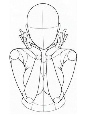 両手のひらにあご乗せ（花ポーズ）