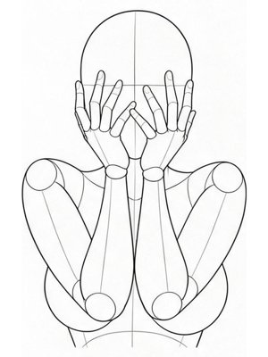 両手の指の隙間からのぞく