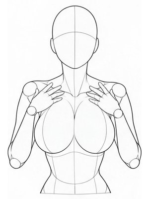 見下ろし構図で両手を鎖骨に