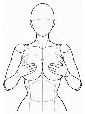 両手を胸の上部に添えて寄せる