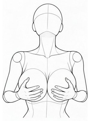 見下ろしで両手を胸に・上目遣い風